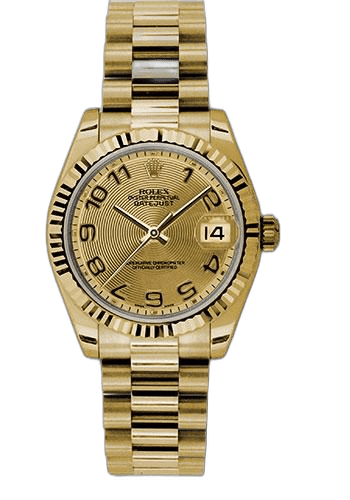 Rolex Datejust 31 Yellow Gold — Champagne Concentric Circle Arabic Dial | Ref. 178278