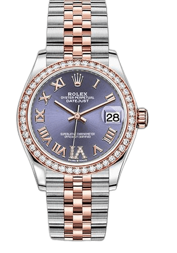 Rolex Datejust 31 Everose Rolesor — 46-Diamond Bezel Aubergine Diamond Roman VI Dial