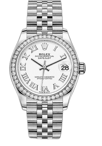 Rolex Datejust 31 White Rolesor — Diamond Bezel, White Roman Dial | Ref. 278384RBR