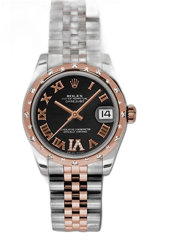Rolex Datejust 31 Everose Rolesor — 24-Diamond Bezel Black Diamond Roman VI Dial | Ref. 178341