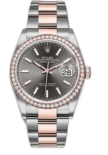 Rolex Datejust 36 Everose Rolesor — Dark Rhodium Dial, Diamond Bezel | Ref. 126281RBR