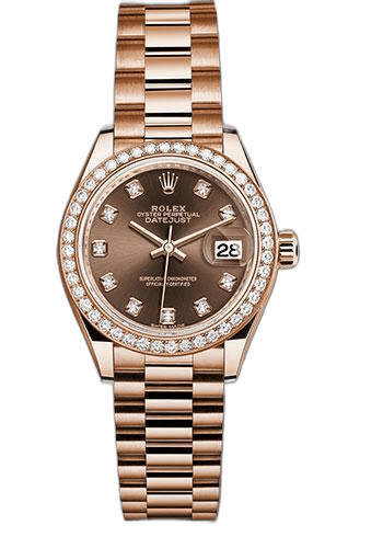 Rolex Lady-Datejust 28 Everose Gold — Chocolate Diamond Dial, 44-Diamond Bezel | Ref. 279135RBR
