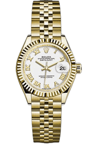 Rolex Datejust 28 Yellow Gold — Fluted Bezel White Roman Dial | Ref. 279178