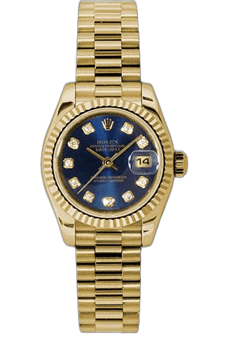 Rolex Datejust 26 Yellow Gold Fluted Bezel — Blue Diamond Dial | Ref. 179178
