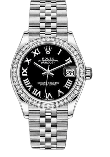 Rolex Datejust 31 White Rolesor Diamond Bezel — Black Roman Dial Jubilee | Ref. 278384RBR