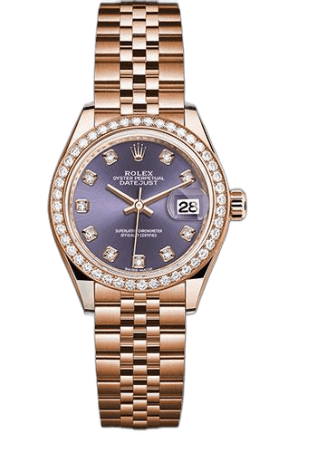 Rolex Lady-Datejust 28 Everose Gold — Aubergine Diamond Dial, 44-Diamond Bezel | Ref. 279135RBR
