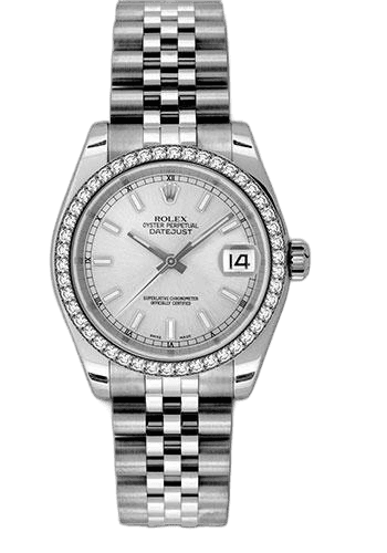 Rolex Datejust 31 Rolesor — White Diamond Bezel Silver Index Dial | Ref. 178384