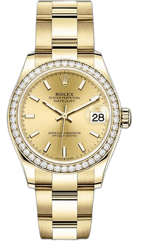 Rolex Datejust 31 Yellow Gold — Champagne Index Dial with Diamond Bezel | Ref. 278288RBR