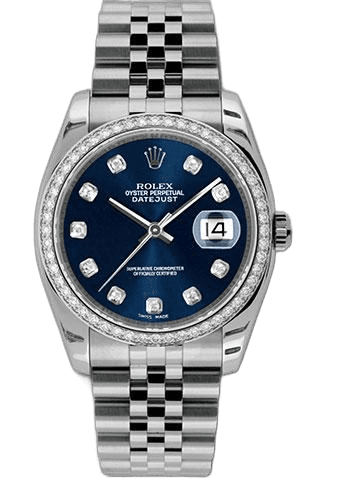 Rolex Datejust 36 White Rolesor — 52-Diamond Bezel Blue Diamond Dial Jubilee | Ref. 116244