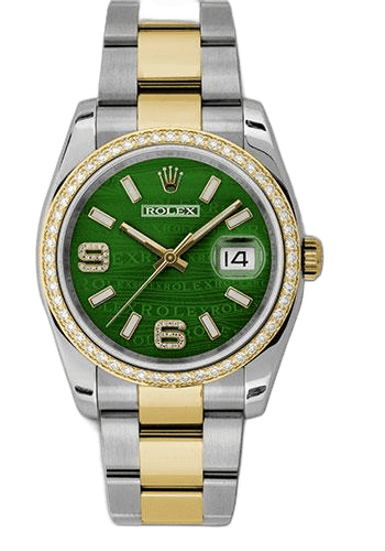 Rolex Datejust Yellow Rolesor — Green Wave Diamond Arabic Dial | Ref. 116243