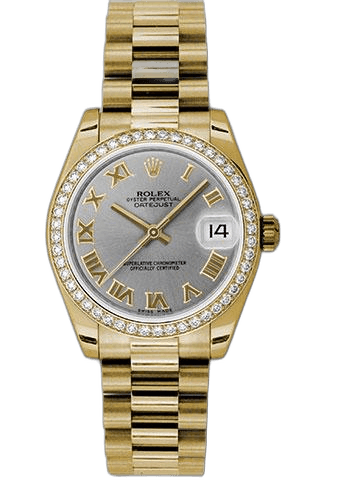 Rolex Datejust 31 Yellow Gold — Gray Roman Dial with 48-Diamond Bezel | Ref. 178288