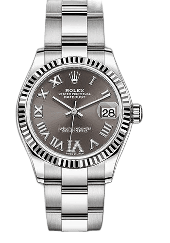 Rolex Datejust 31 White Rolesor — Dark Grey Roman Diamond Dial with Fluted Bezel