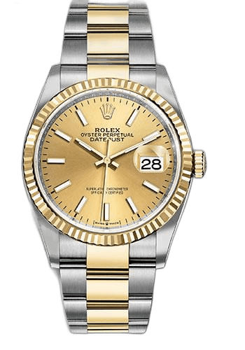 Rolex Datejust Yellow Rolesor — Champagne Index Dial, Fluted Bezel | Ref. 126233