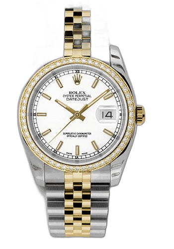 Rolex Datejust 36 Yellow Rolesor — Diamond Bezel White Index Dial Jubilee | Ref. 116243