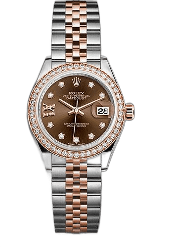 Rolex Datejust 28 Everose Rolesor — Chocolate Diamond Star Dial Diamond Bezel