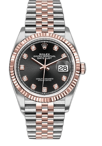 Rolex Datejust 36 Everose Rolesor — Black Diamond Dial, Fluted Bezel | Ref. 126231
