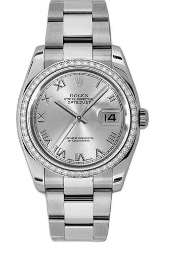 Rolex Datejust White Rolesor — Silver Roman 52 Diamond Bezel Dial | Ref. 116244