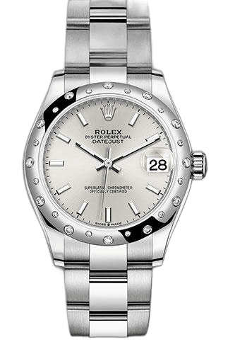 Rolex Datejust 31 White Rolesor — Silver Index Dial, Domed 24-Diamond Bezel | Ref. 278344RBR