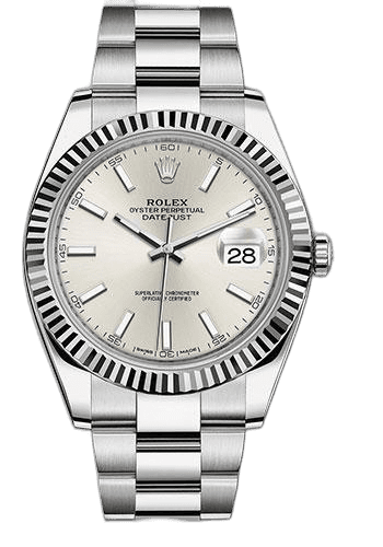 Rolex Datejust White Rolesor — Silver Index Dial, Fluted Bezel | Ref. 126334