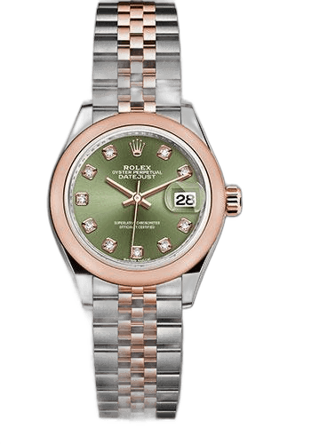 Rolex Lady-Datejust 28 Everose Rolesor — Olive Green Diamond Dial | Ref. 279161