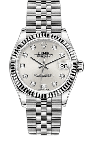 Rolex Datejust 31 White Rolesor — Silver Diamond Dial, Fluted Bezel | Ref. 278274