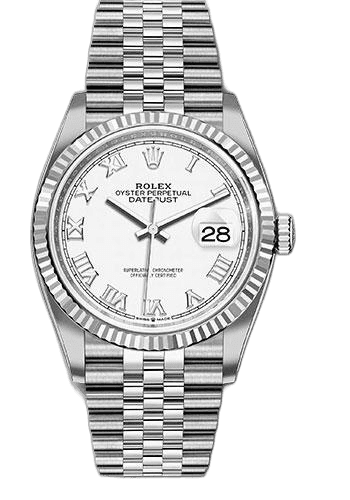 Rolex Datejust Steel — White Roman Numeral Dial, Fluted Bezel | Ref. 126234