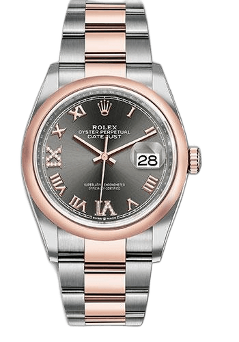 Rolex Datejust 36 Everose Rolesor — Dark Rhodium Roman Dial, Domed Bezel | Ref. 126201