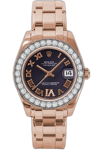 Rolex Datejust Pearlmaster 34 Everose Gold — Purple Roman Dial, 32-Diamond Bezel | Ref. 81285