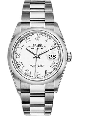 Rolex Datejust 36 Oystersteel — Domed Bezel White Roman Dial | Ref. 126200