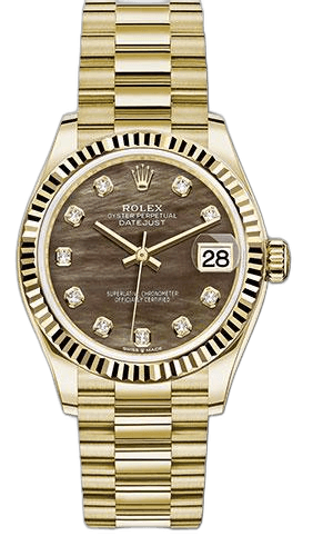 Rolex Datejust 31 Yellow Gold — Fluted Bezel Dark Mother-of-Pearl Diamond Dial | Ref. 278278
