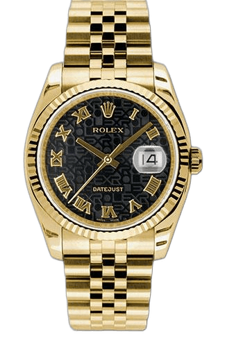 Rolex Datejust 36 Yellow Gold — Black Jubilee Roman Dial | Ref. 116238