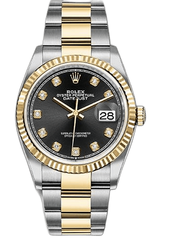 Rolex Datejust Yellow Rolesor — Black Diamond Dial, Fluted Bezel | Ref. 126233