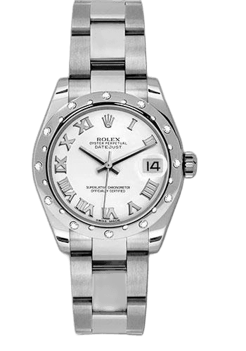 Rolex Datejust White Rolesor — 24 Diamond Bezel White Roman Dial | Ref. 178344