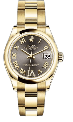 Rolex Datejust 31 Yellow Gold — Dark Grey Diamond Six-Marker Dial