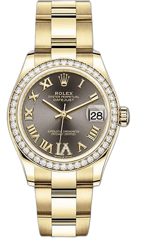 Rolex Datejust 31 Yellow Gold — Dark Grey Diamond Six Dial, Diamond Bezel