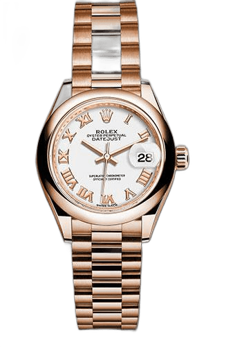 Rolex Lady-Datejust 28 Everose Gold — Domed Bezel White Roman | Ref. 279165