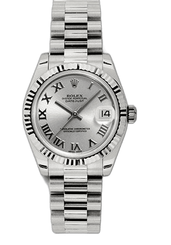 Rolex Datejust 31 White Gold — Fluted Bezel, Rhodium Roman Dial | Ref. 178279