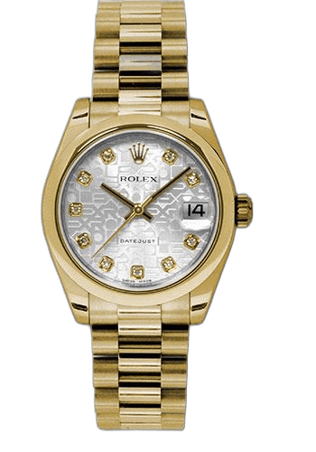 Rolex Datejust 31 Yellow Gold — Silver Jubilee Diamond Dial, Domed Bezel | Ref. 178248