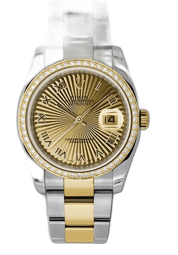 Rolex Datejust 36 Yellow Rolesor — Champagne Sunbeam Roman Dial | Ref. 116243