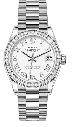 Rolex Datejust White Gold — White Roman Dial, Diamond Bezel | Ref. 278289RBR