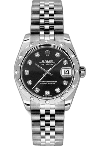 Rolex Datejust 31 White Rolesor — 24-Diamond Bezel Black Diamond Dial | Ref. 178344