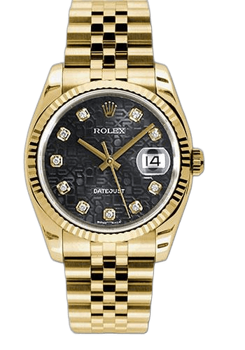 Rolex Datejust 36 Yellow Gold — Fluted Bezel Black Jubilee Diamond Dial | Ref. 116238