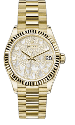 Rolex Datejust 31 Yellow Gold — Fluted Bezel Paved Mother-of-Pearl Butterfly Dial | Ref. 278278