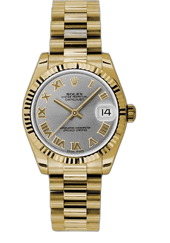 Rolex Datejust 31 Yellow Gold — Fluted Bezel, Gray Roman Dial | Ref. 178278