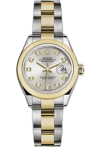 Rolex Lady-Datejust 28 Yellow Rolesor — Silver Diamond Dial | Ref. 279163
