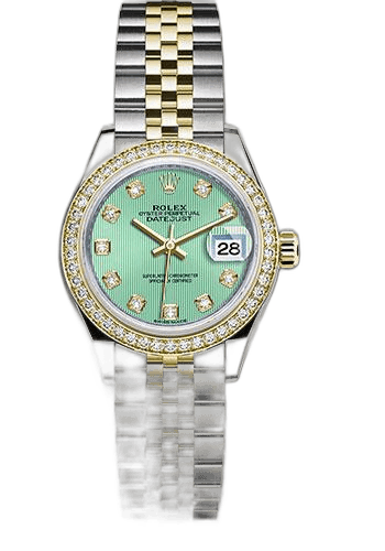 Rolex Datejust 28 Yellow Rolesor — Diamond Bezel Mint Green Diamond Dial | Ref. 279383RBR