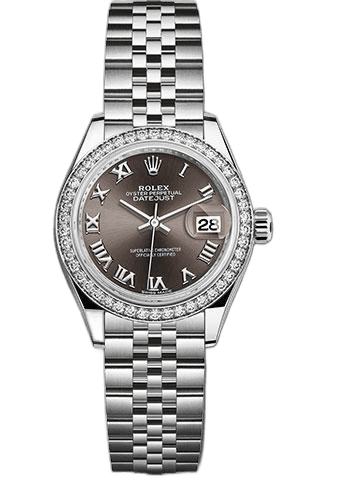 Rolex Lady-Datejust 28 White Rolesor — Dark Grey Roman Dial, 44-Diamond Bezel | Ref. 279384RBR (2)