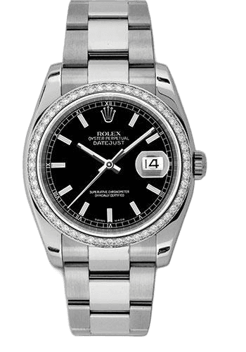 Rolex Datejust 36 White Rolesor — 52 Diamond Bezel Black Index | Ref. 116244