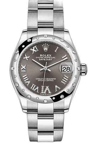 Rolex Datejust 31 White Rolesor — Dark Grey Roman Diamond Dial, 24-Diamond Domed Bezel