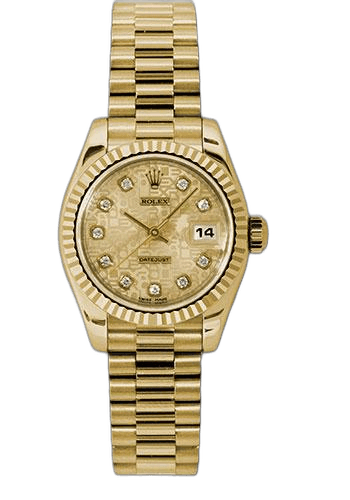 Rolex Datejust 26 Yellow Gold — Fluted Bezel Champagne Jubilee Diamond Dial | Ref. 179178